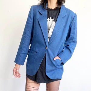 Vintage Cosmic Blue UNGARO Linen Light Blazer Jacket with Pockets -  Size 4