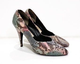 Gr. 9.5 Vintage 80er Jahre Pastel SNAKESKIN Low Heel Pumps