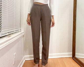 SALE! 90s Vintage Small Brown High Waist Pleated Trousers - Small - Size 2 Petite
