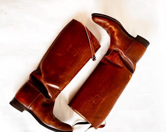 BOTTES D'Équitation hautes en cuir marron - Style équestre - Taille 7 - Bottes d'école