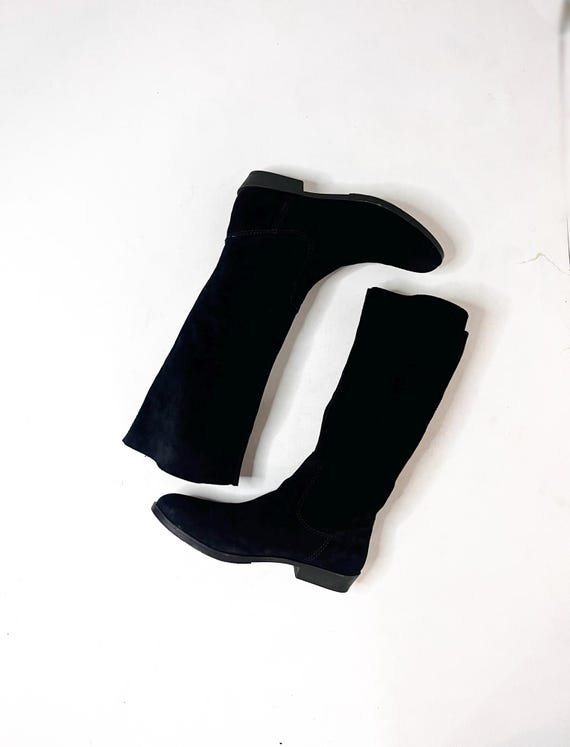 Black Suede Slouchy Knee High Boots – Size 8.5, Riding Whimsigoth Style
