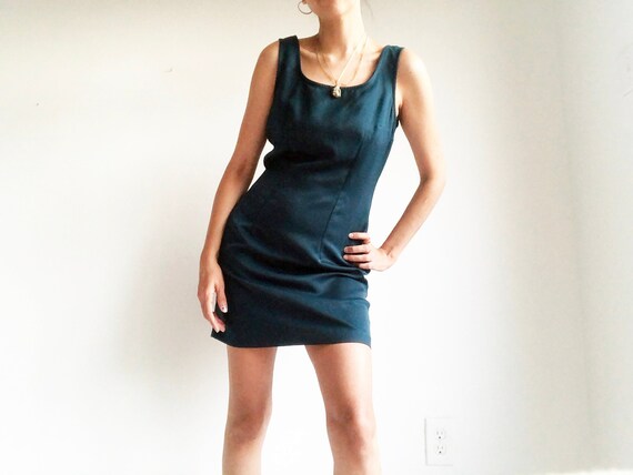 Vintage 90s A-Line Dark Teal Dress - Minimal Mult… - image 2