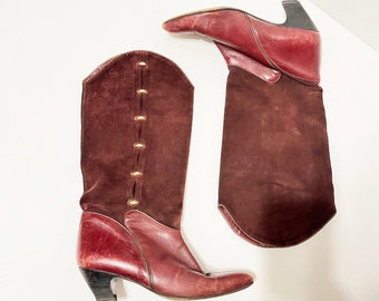 Size 7 Burgundy Suede and Leather WESTERN 80s Tall Boots