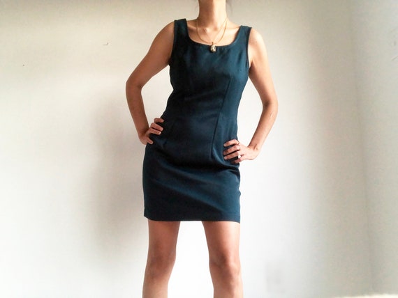 Vintage 90s A-Line Dark Teal Dress - Minimal Mult… - image 4