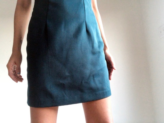 Vintage 90s A-Line Dark Teal Dress - Minimal Mult… - image 6