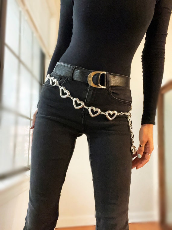 Y2K Silver Metal HEARTS Hip CHAIN Belt - image 1