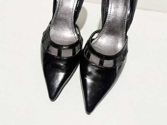 Size 7.5 Y2K Vintage Black PATENT Pointy Low Cut … - image 2