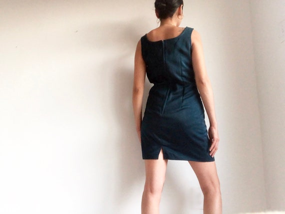 Vintage 90s A-Line Dark Teal Dress - Minimal Mult… - image 5