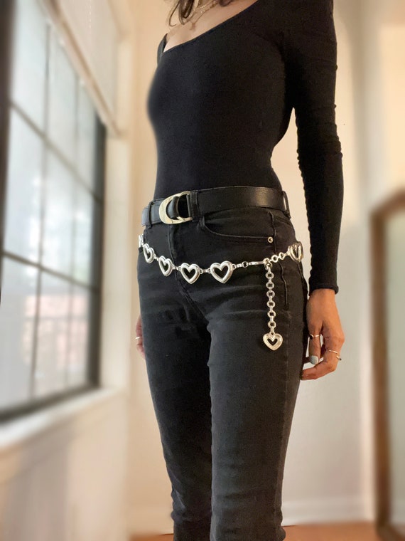 Y2K Silver Metal HEARTS Hip CHAIN Belt - image 2