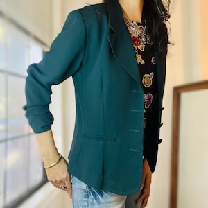 Vintage Cropped Blazer: 90s Dark Academia Forest Green, Size M