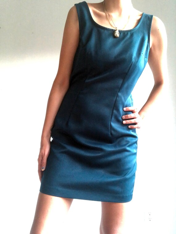 Vintage 90s A-Line Dark Teal Dress - Minimal Mult… - image 3