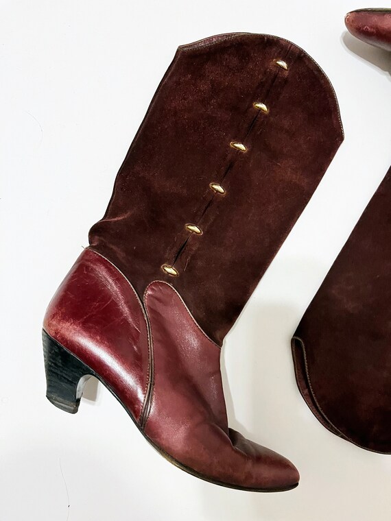 Size 7 Burgundy Suede and Leather WESTERN 80s Tal… - image 3