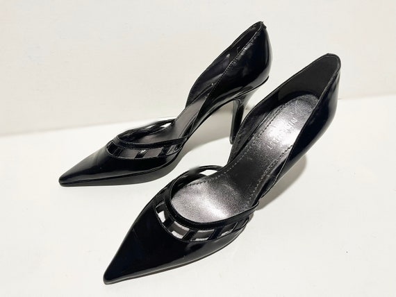 Size 7.5 Y2K Vintage Black PATENT Pointy Low Cut … - image 3