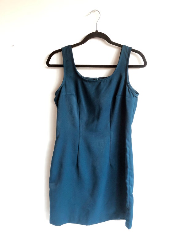 Vintage 90s A-Line Dark Teal Dress - Minimal Mult… - image 9