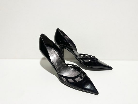 Size 7.5 Y2K Vintage Black PATENT Pointy Low Cut … - image 4