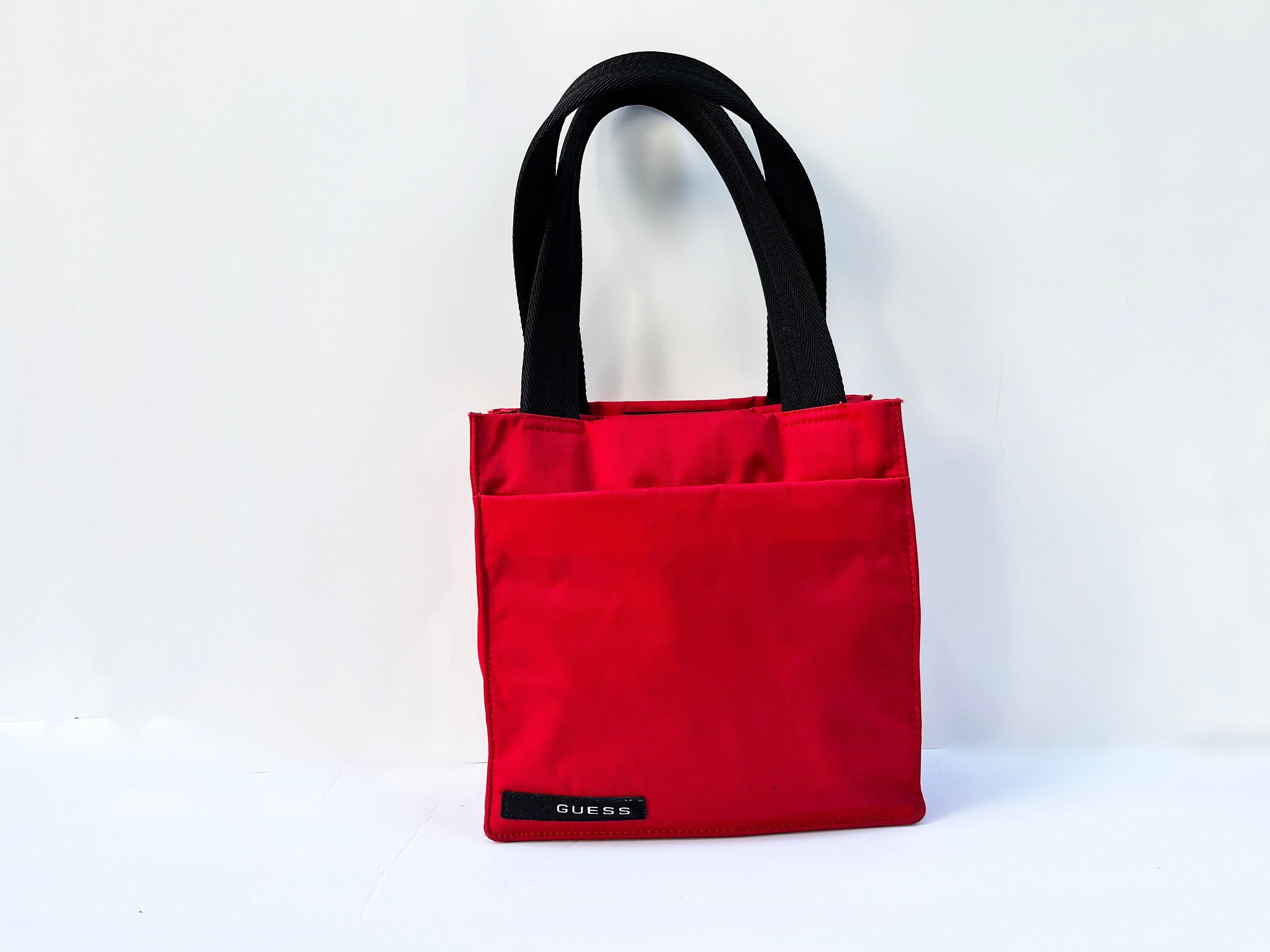 Vintage 90s Red Guess Nylon Small Shoulder Squared Minimal Bag