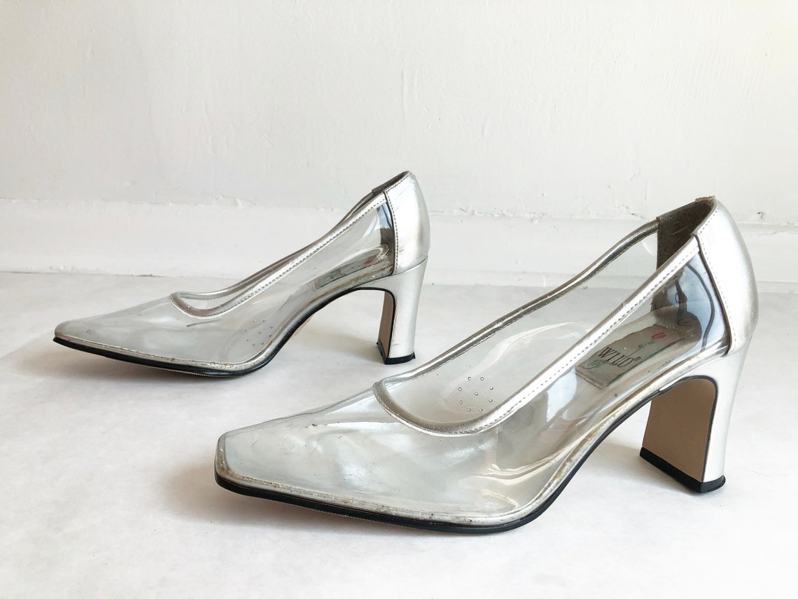 Size 7 Clear Heels 90s Acrylic Pumps Square Tip Shoes Etsy