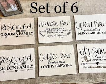 Wedding Sign Bundle - Wood Wedding Signs - Wedding Sign Package - Reserved for Brides / Grooms Family - Coffee Bar - Open Bar - Oh Snap Sign