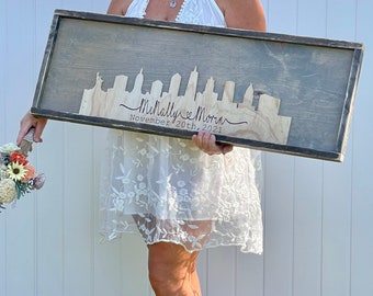 New York Wedding Guest Book - Alternative Skyline Guestbook - Wedding Cityscape Guestbook - Destination Wedding Sign In Book - Engraved Sign