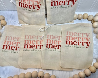 Christmas Gift Card Bag - Cotton Drawstring Bag - Christmas Party Favor Bag - Custom Favor Bag -