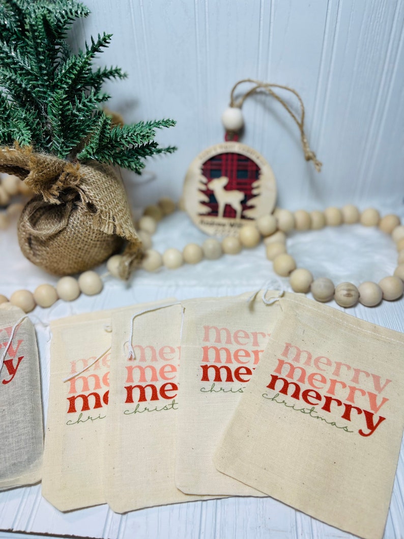 Christmas Gift Card Bag Cotton Drawstring Bag Christmas Party Favor Bag Custom Favor Bag image 4