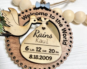 Personalized Baby Stats Christmas Ornament - New Baby Ornament- First Christmas 2022 - Birth Announcement Ornament- Welcome to the World