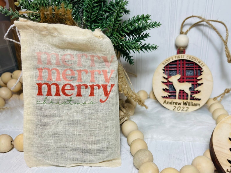 Christmas Gift Card Bag Cotton Drawstring Bag Christmas Party Favor Bag Custom Favor Bag image 3