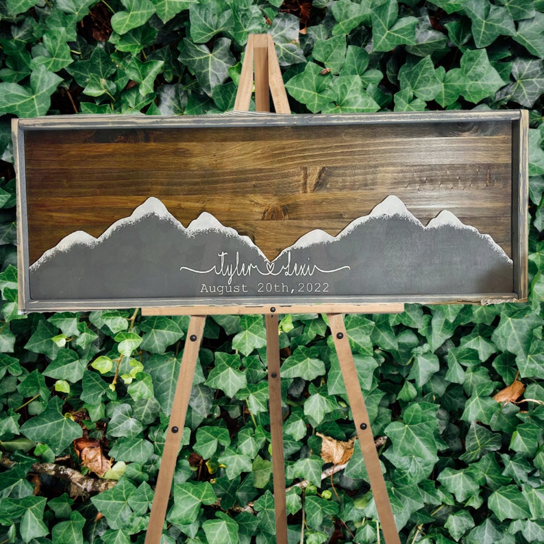 Mountain Wedding Sign Rustic Wedding Guestbook Custom Mountain Guest Book Wedding Sign In Book Wooden Guest Book Sign image 6