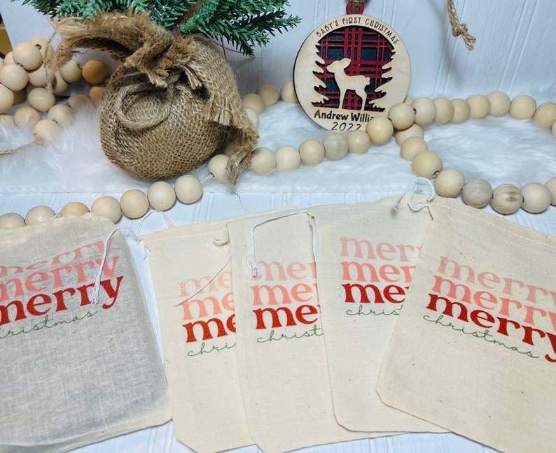 Christmas Gift Card Bag Cotton Drawstring Bag Christmas Party Favor Bag Custom Favor Bag image 2