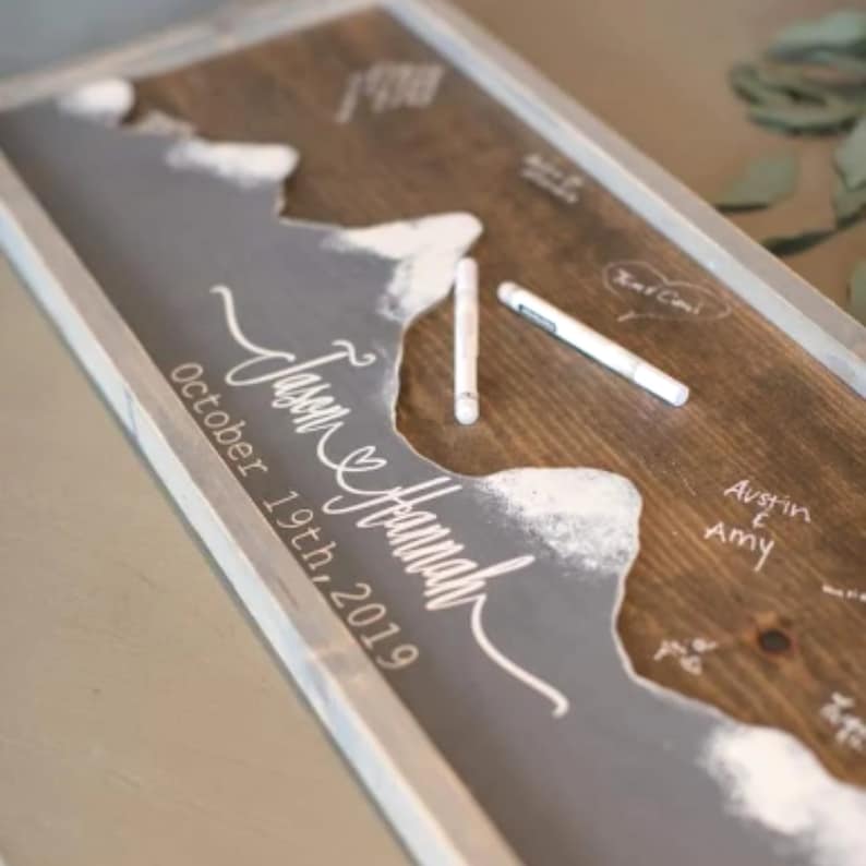 Mountain Wedding Sign Rustic Wedding Guestbook Custom Mountain Guest Book Wedding Sign In Book Wooden Guest Book Sign image 8