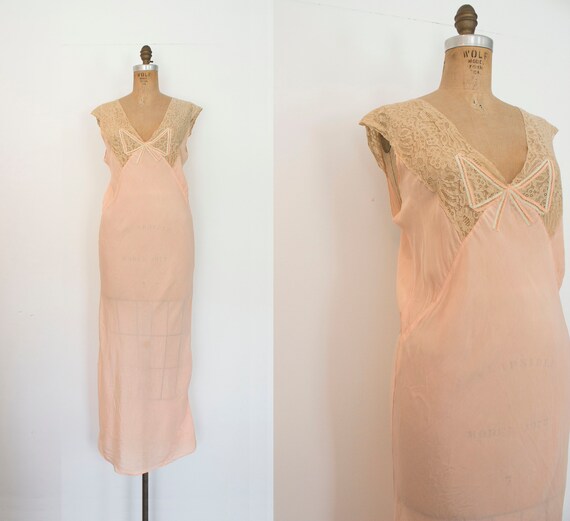 1930s Secret Boudoir silk art deco slip / 30s lace