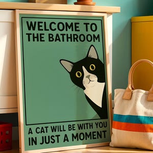 面白いタキシード猫のバスルームプリント：風変わりなヴィンテージスタイルのウォールアート