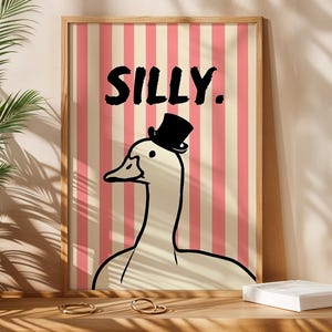 Pink Silly Goose Poster - Funny Duck Print - Cute Gift Art - Funny Animal Decor - Apartment Decor - Quirky Wall Art - Goose Themed Nursery