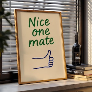 Ładny nadruk One Mate - plakat z kciukiem w górę - odważna typografia - modna sztuka ścienna w stylu kreskówkowym - prezent dla przyjaciela - nowoczesny minimalistyczny wystrój