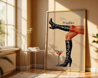 Dirty Martini Art Print: Retro Cocktail, Funky Bar Decor
