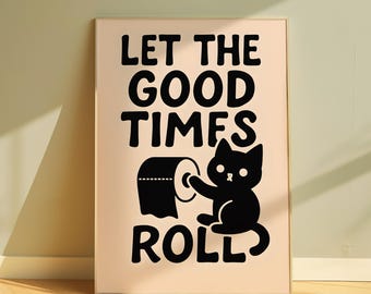 Funny Cat Bathroom Poster: Minimalist Toilet Roll Art