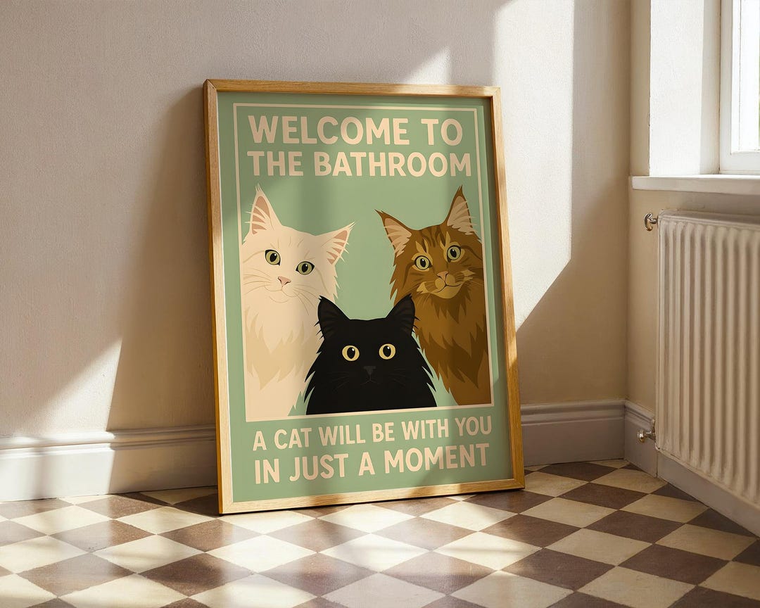 Funny Cat Bathroom Print: Vintage Style Feline Wall Art - Etsy