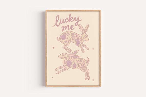 Chinoiserie Bunnies Print: Lucky Me Retro Kitchen Wall Art