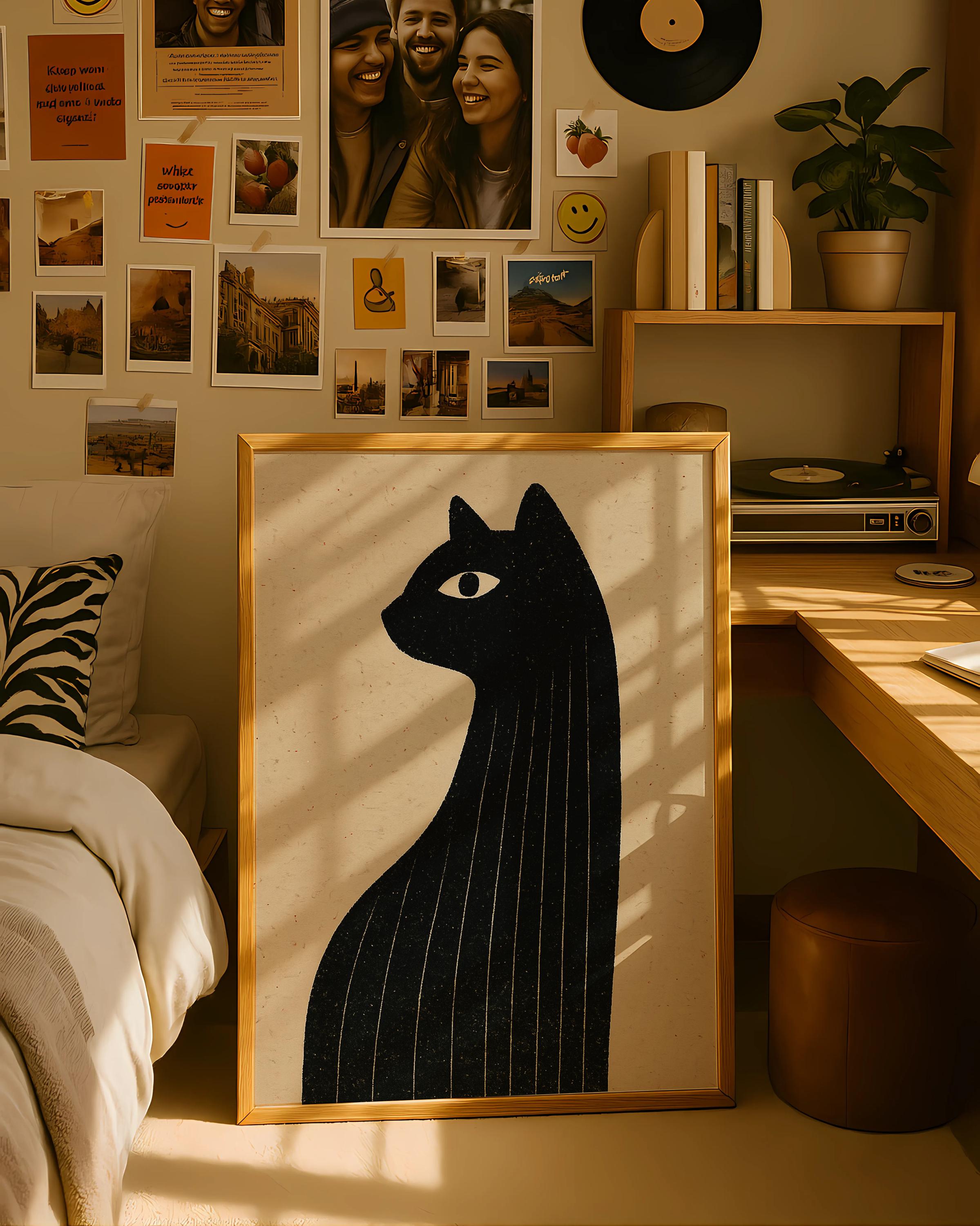 Abstract Black Cat Art Print - Minimalist Animal Poster - Modern Cat ...