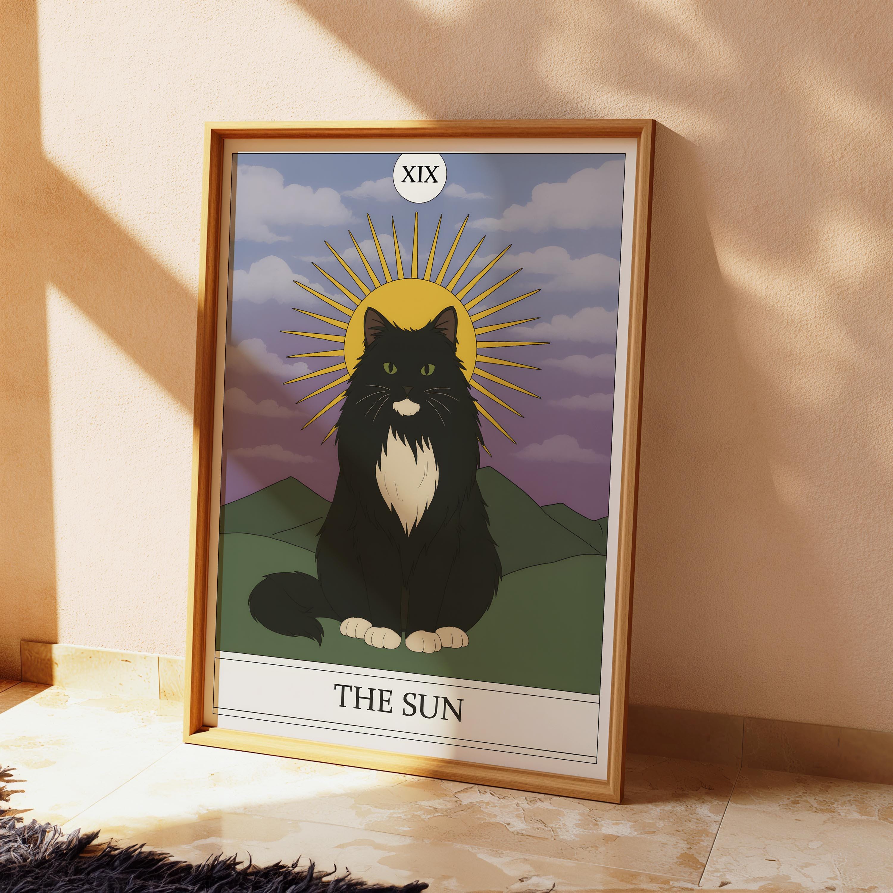 The Sun Black Cat Print - Tarot Card Poster - Art Nouveau Style