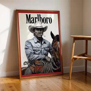 Poster retrò Marlboro Cowboy - Stampa cowboy - Arte murale funky - Arte cowboy vintage - Stampe retrò - Decorazione da parete per ingresso - Poster Marlboro