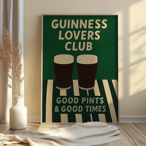 Guinness Lovers Club Print - Irish Stout Poster - Split The G - Beer Glass Wall Art -Kitchen Decor -Drinking Quote -Gifts for Him - Bar Cart