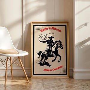 Salva un cavallo, cavalca un cowboy Poster minimalista - Stampa da cowboy - Arte murale funky - Arte da cowboy retrò - Regalo per gli amanti dei cowboy - Arte murale per l'ingresso