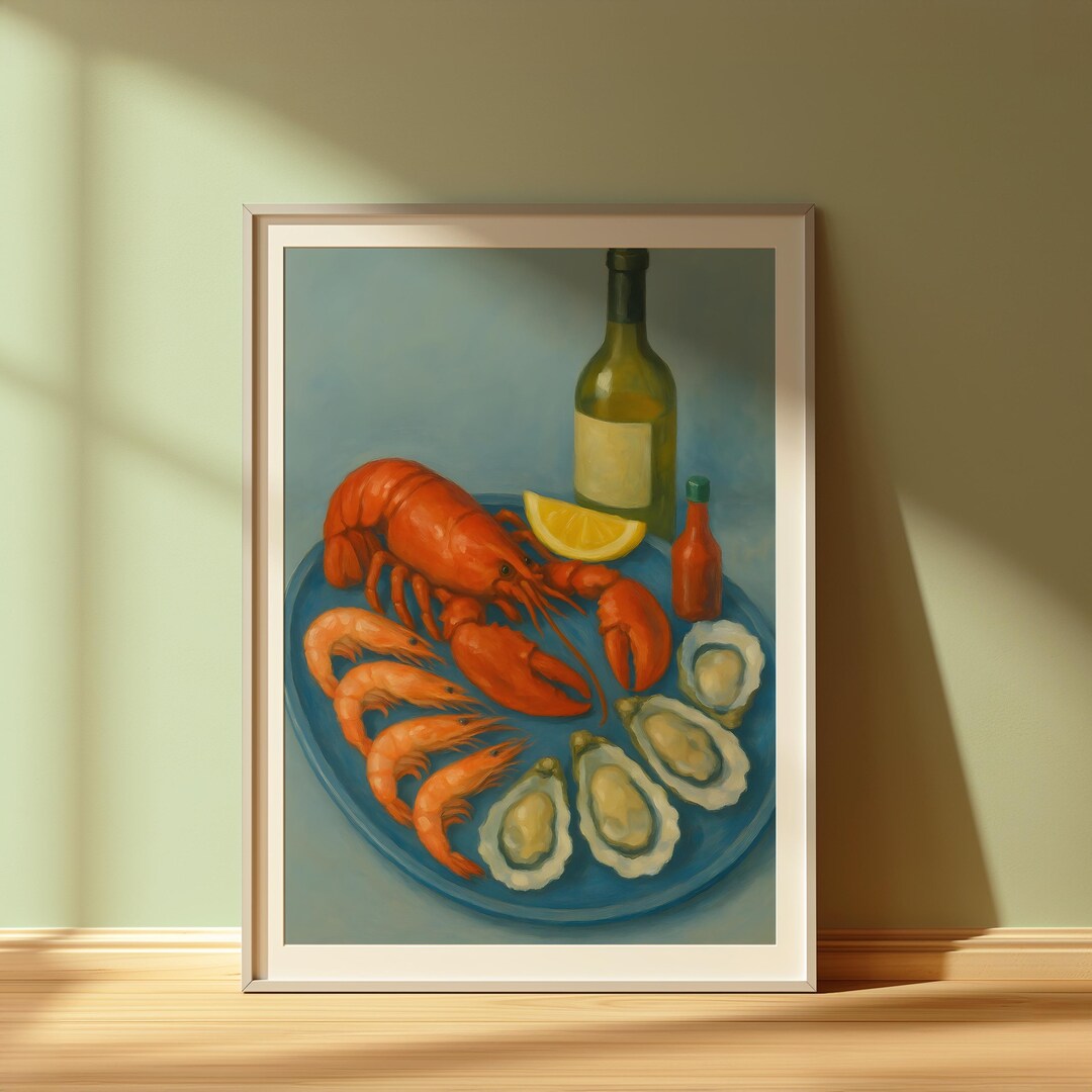 Seafood Platter Poster - Still Life Oil Painting - Food Art Print ...