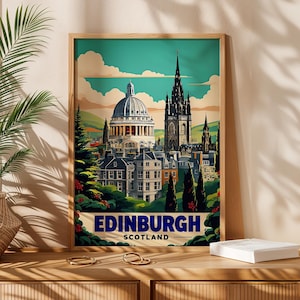 Poster de voyage d'Édimbourg - impression d'Édimbourg - rebord de fenêtre de cuisine - décoration de petite maison - ornement d'Édimbourg - enseigne d'Édimbourg - art mural rétro
