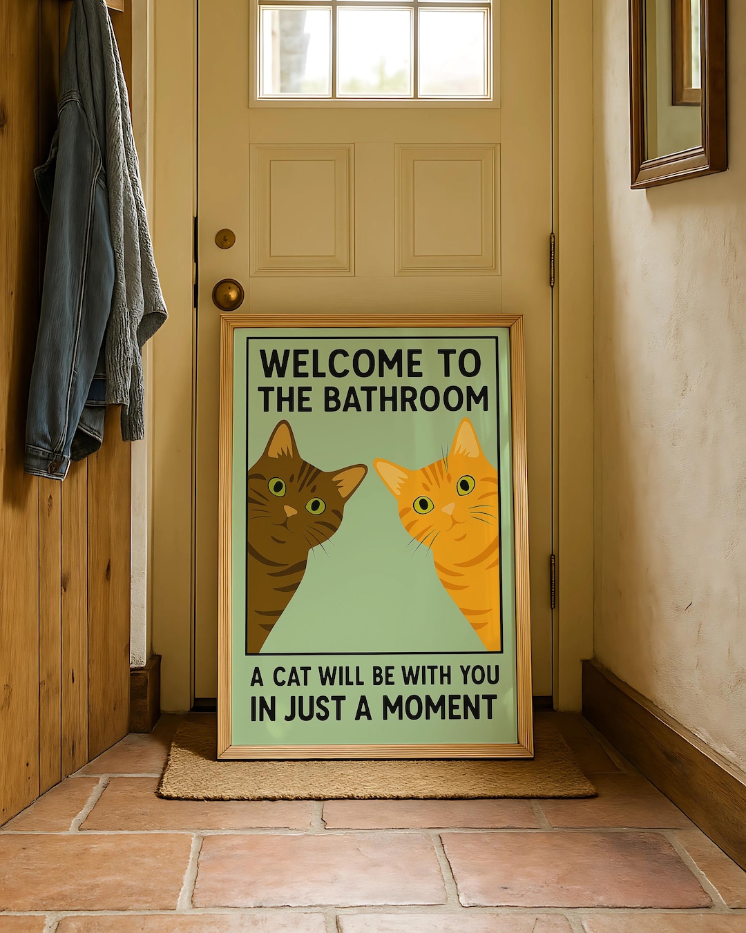 Welcome to the Bathroom Print - Tabby Cat Wall Art - Vintage Bathroom ...