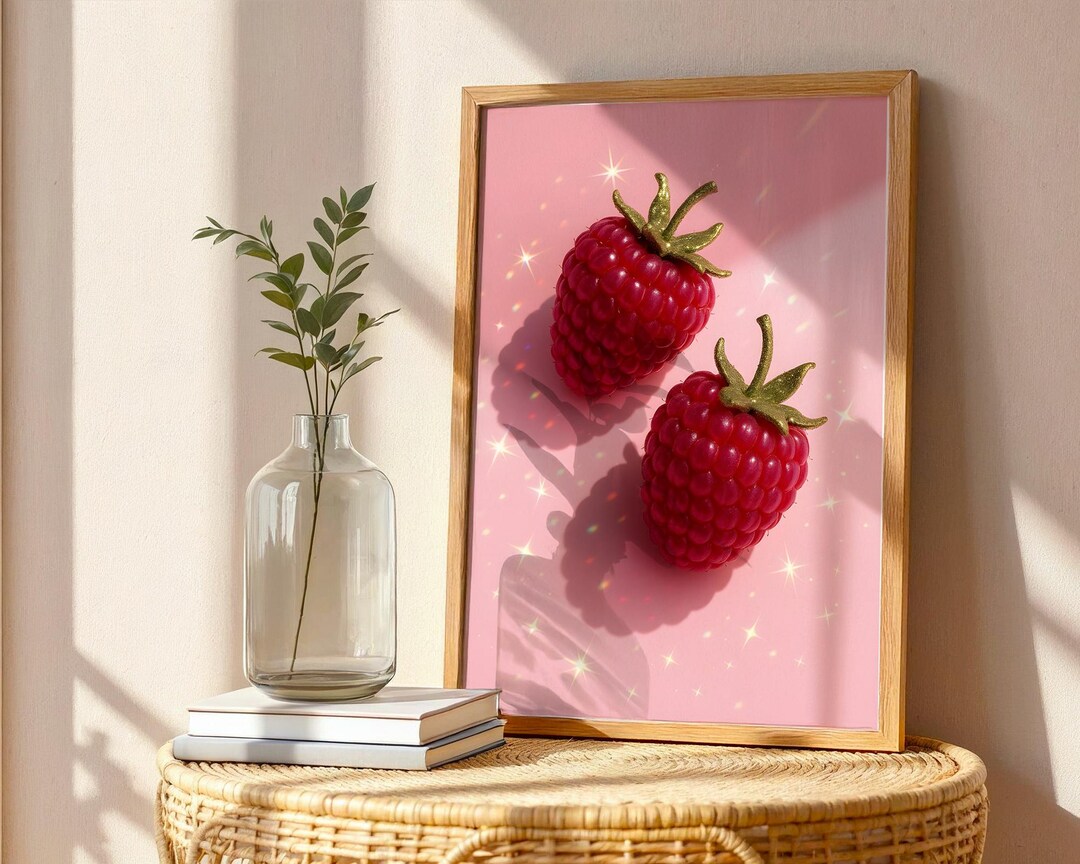 Glitter Rapsberries Poster - Still Life Print - Food Art Print
