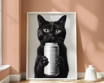 Póster de cerveza Black Cat: arte divertido para la pared de un pub