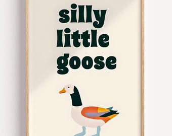 Silly Little Goose-kunstprint: eigenzinnige dierenmuurdecoratie