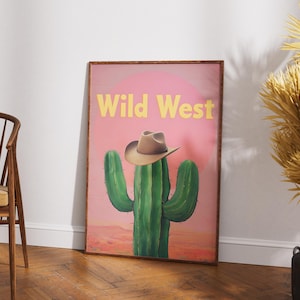 Wildes West Kaktus Poster - Kaktus Cowboy Druck - Funky Wandkunst - Vintage Cowboy Hut Kunst - Kaktus Retro Drucke - Eingangsbereich Wanddekoration